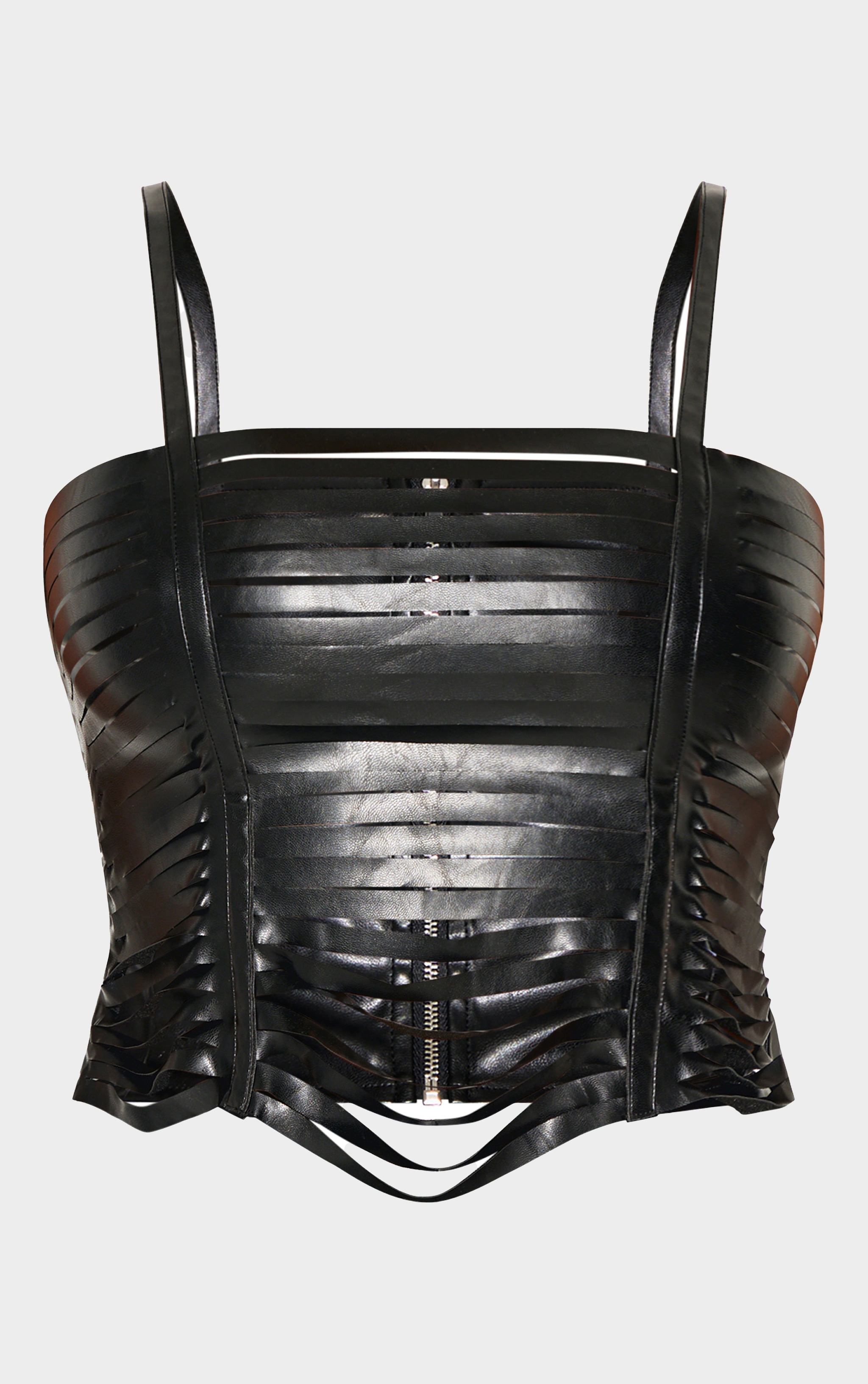 Shape Black Faux Leather Shredded Long Top image 1