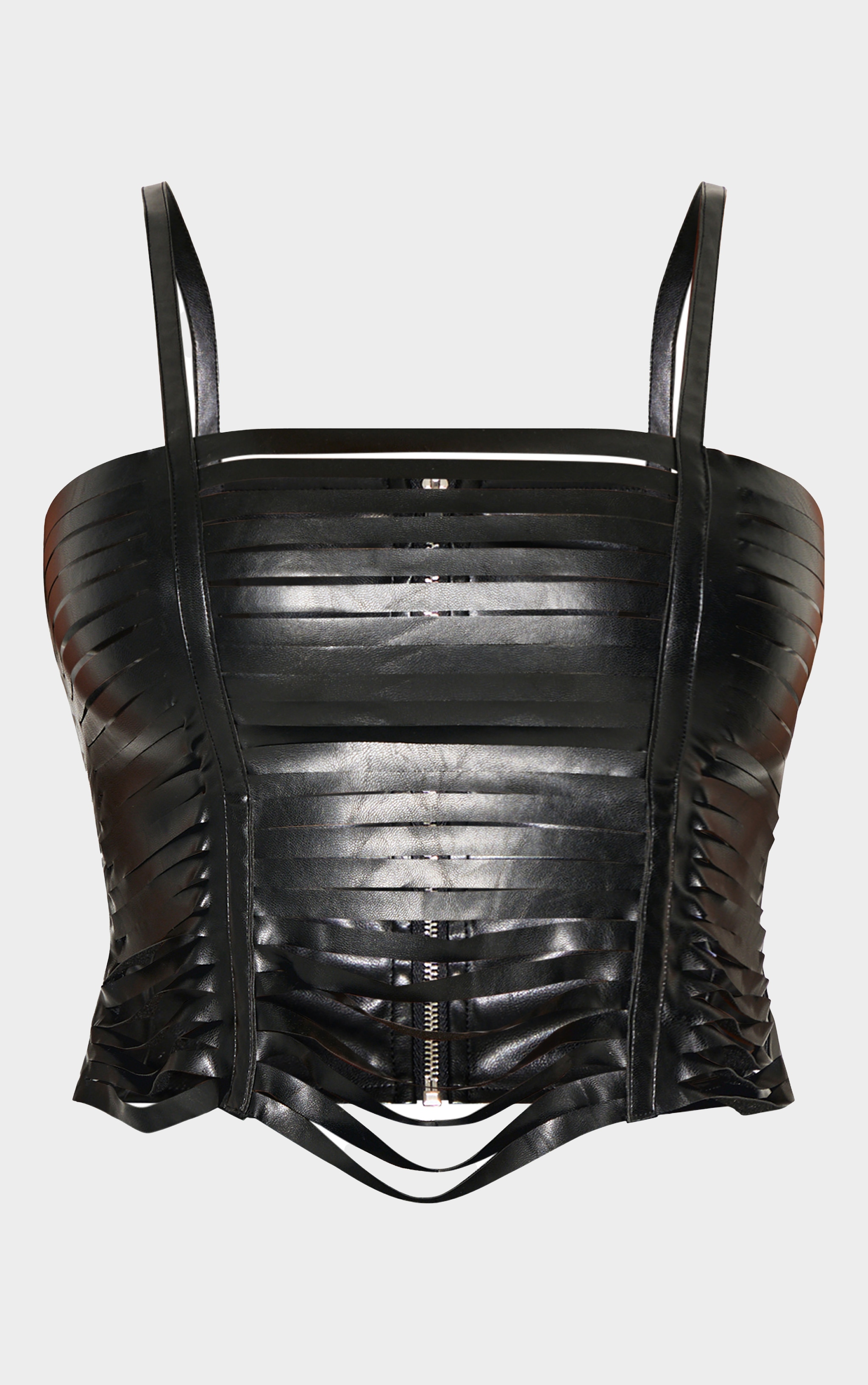 Shape Black Faux Leather Shredded Long Top image 5