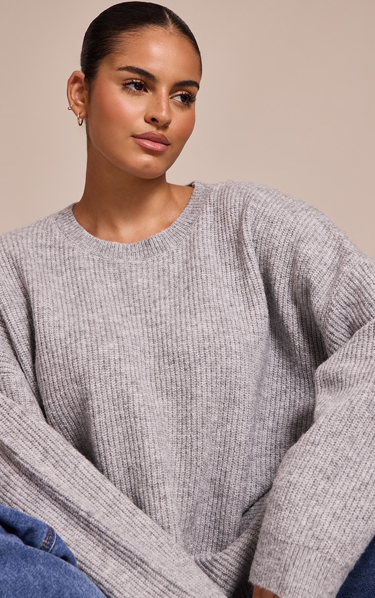 Plus Ash Grey Round Neck Knit Raglan Sleeve Sweater image 1
