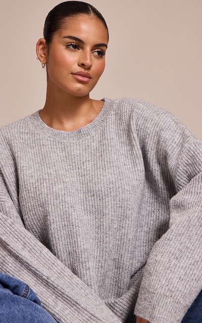Plus Ash Grey Round Neck Knit Raglan Sleeve Sweater