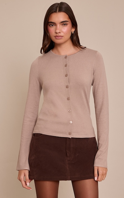 Mushroom Button Through Fine Knit Cardigan