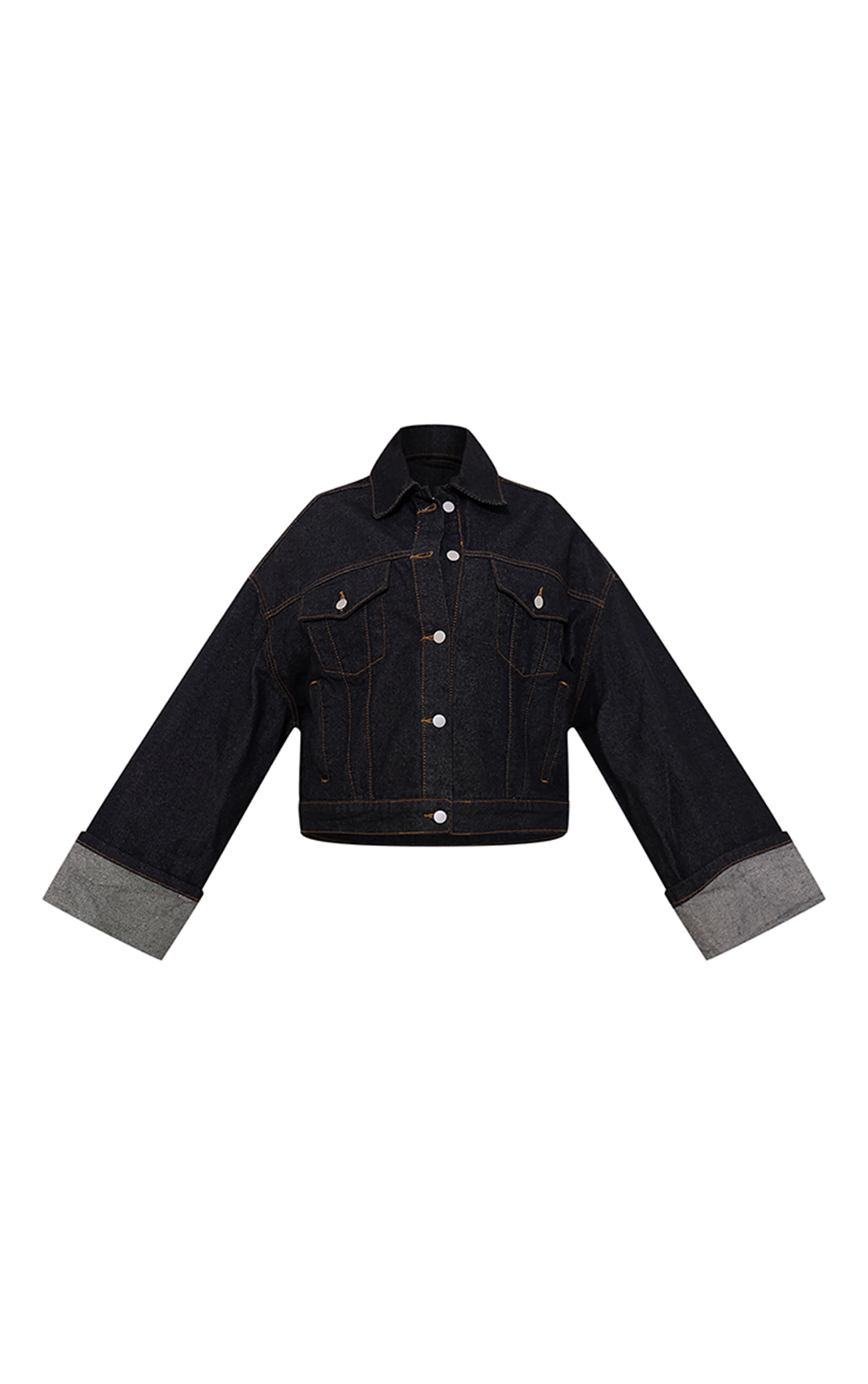 Raw Indigo Wash Turn Up Cuff Contrast Stitch Denim Jacket image 4