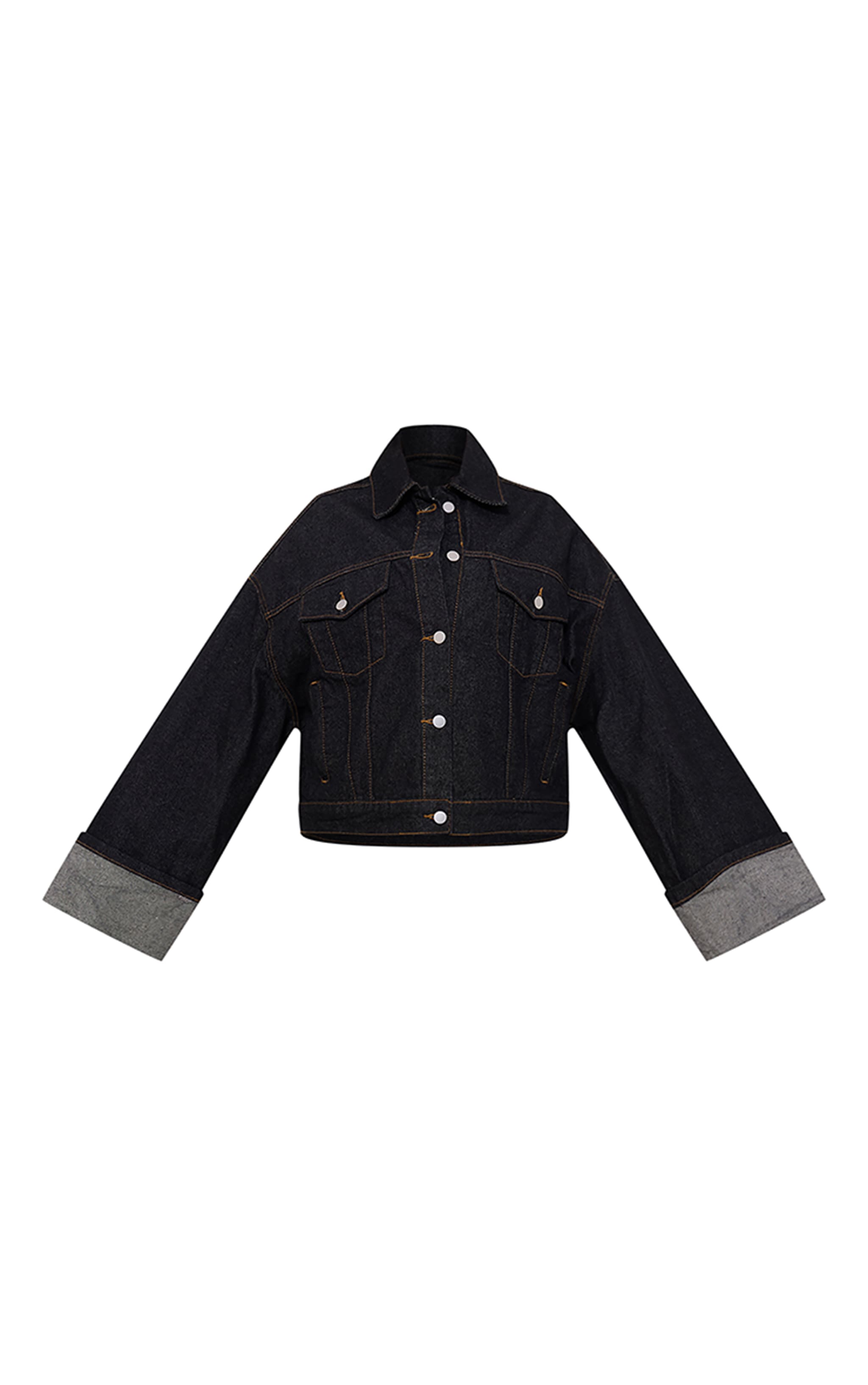 Raw Indigo Wash Turn Up Cuff Contrast Stitch Denim Jacket image 5