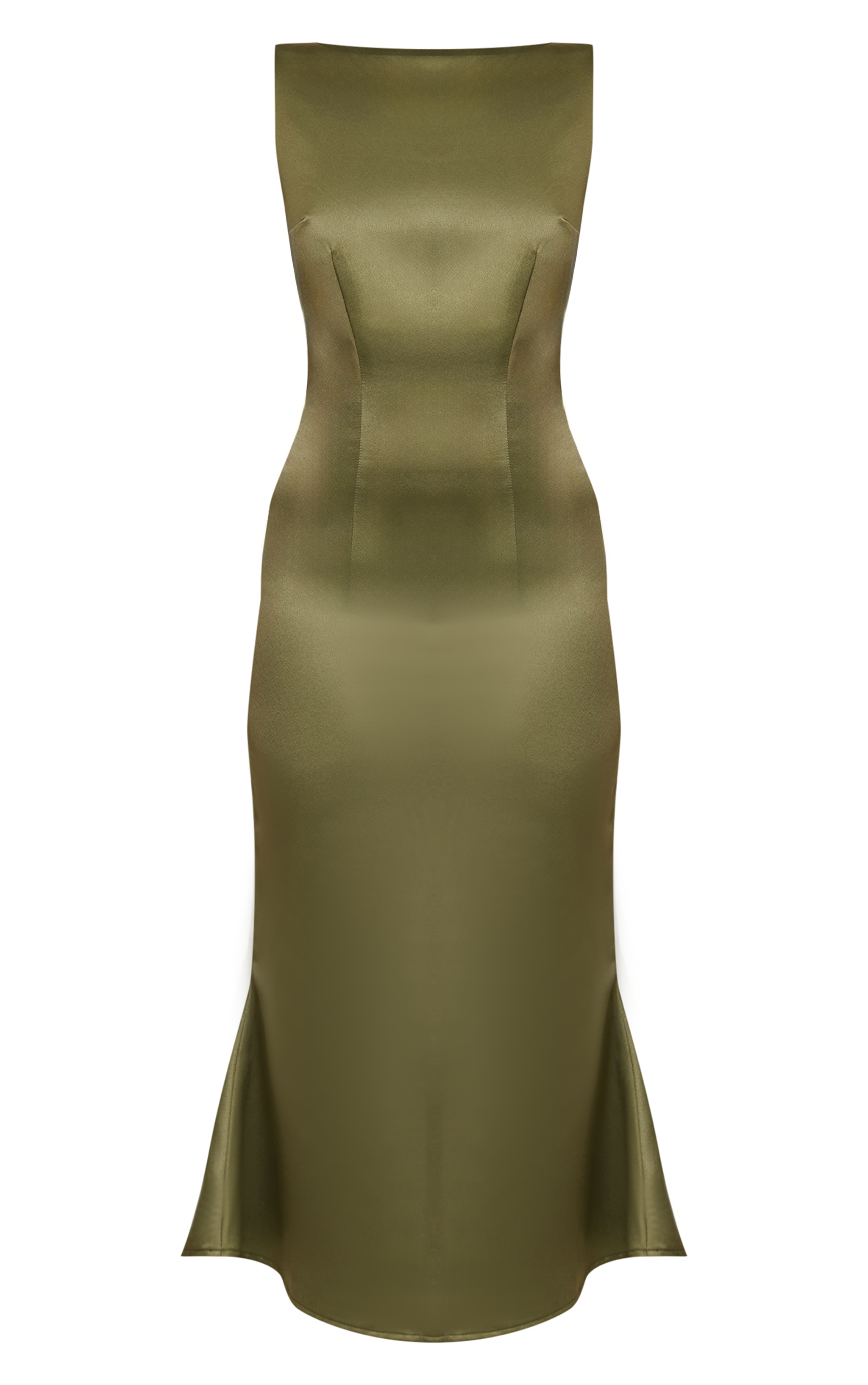 Olive Satin Boat Neck Fishtail Midaxi Dress image 5