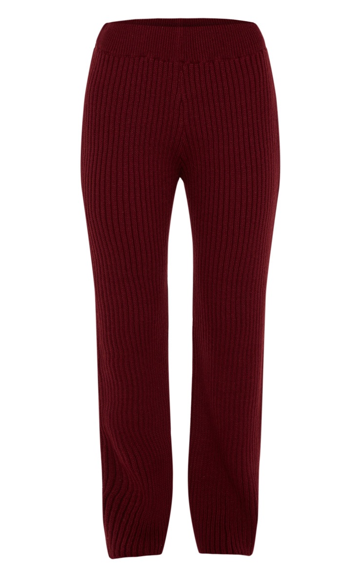 Burgundy Ribbed Cropped Knitted Trousers image 3