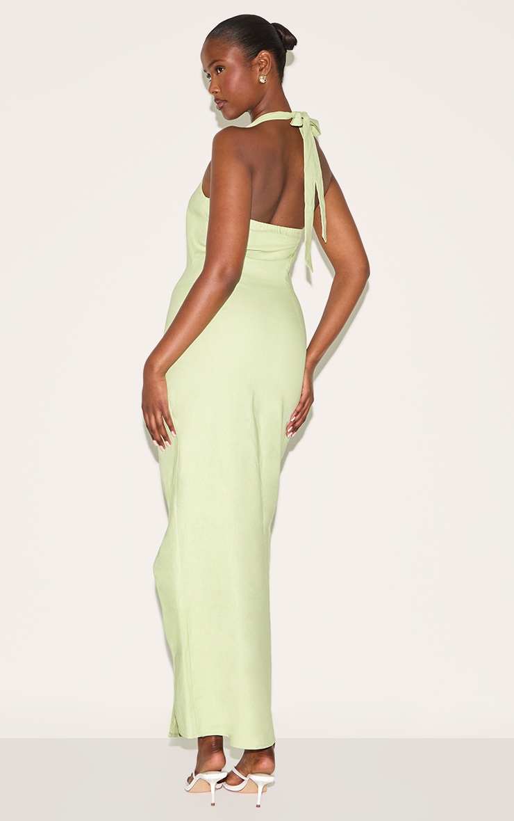 Pale Lime Woven Halterneck Maxi Dress image 2