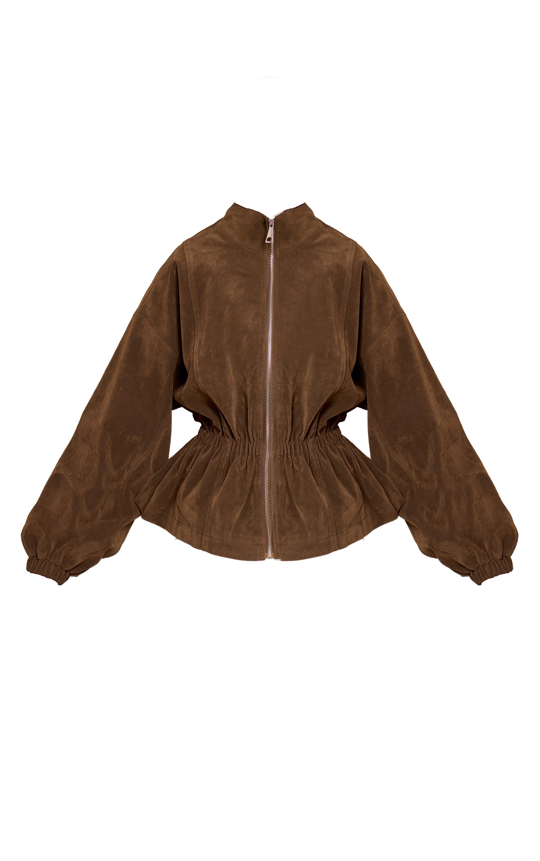Khaki Cinched Waist Suede Jacket image 5