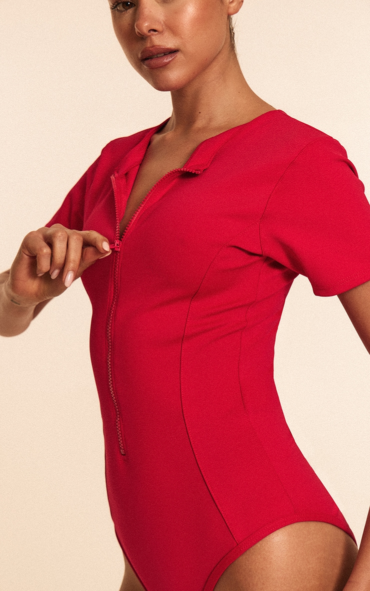 Red Scuba Zip Up Swimsuit image 4