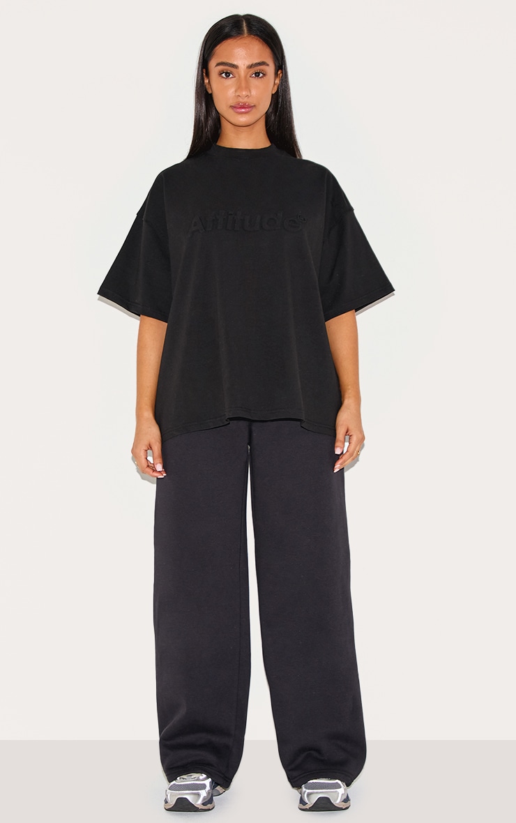 Petite Black Embossed Oversized T-shirt image 3