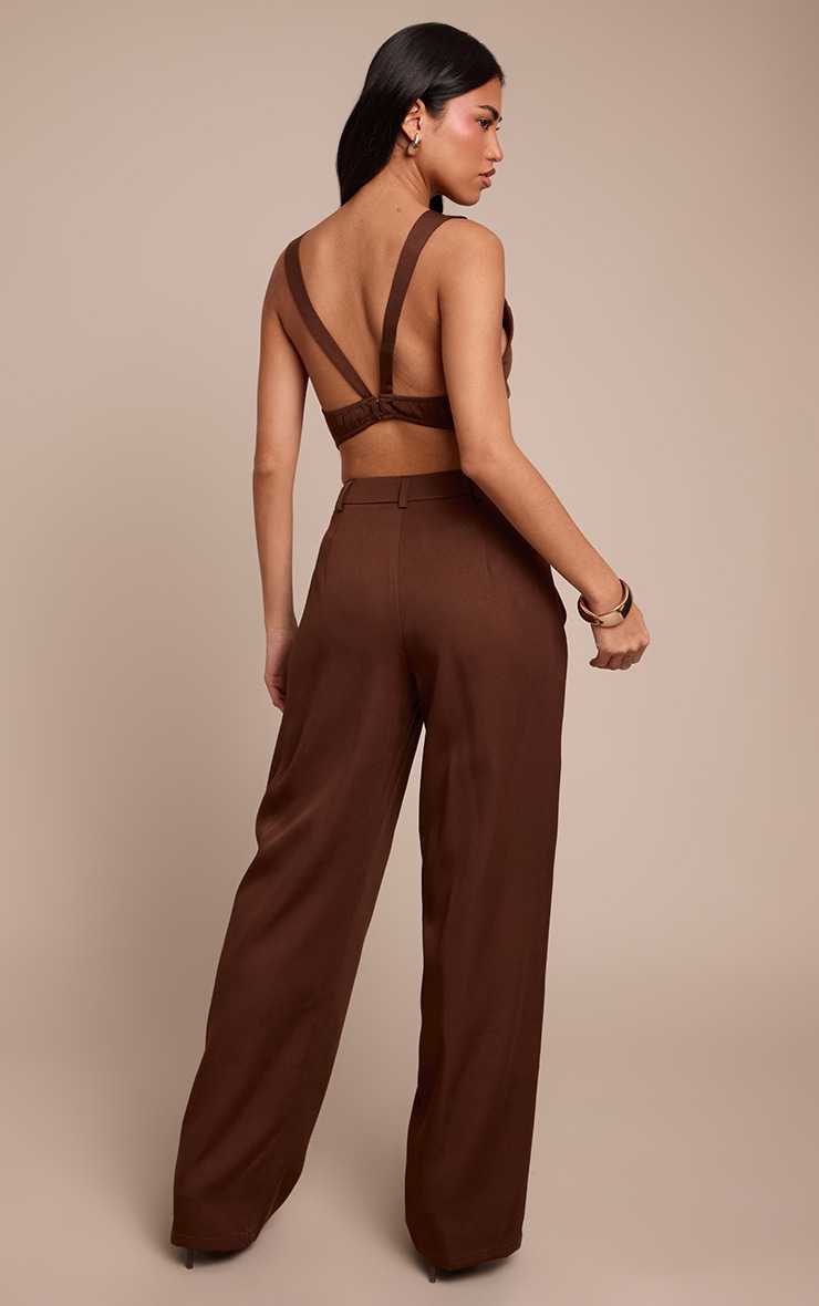 Chocolate Woven Pleat Detail Wide Leg Pants image 3