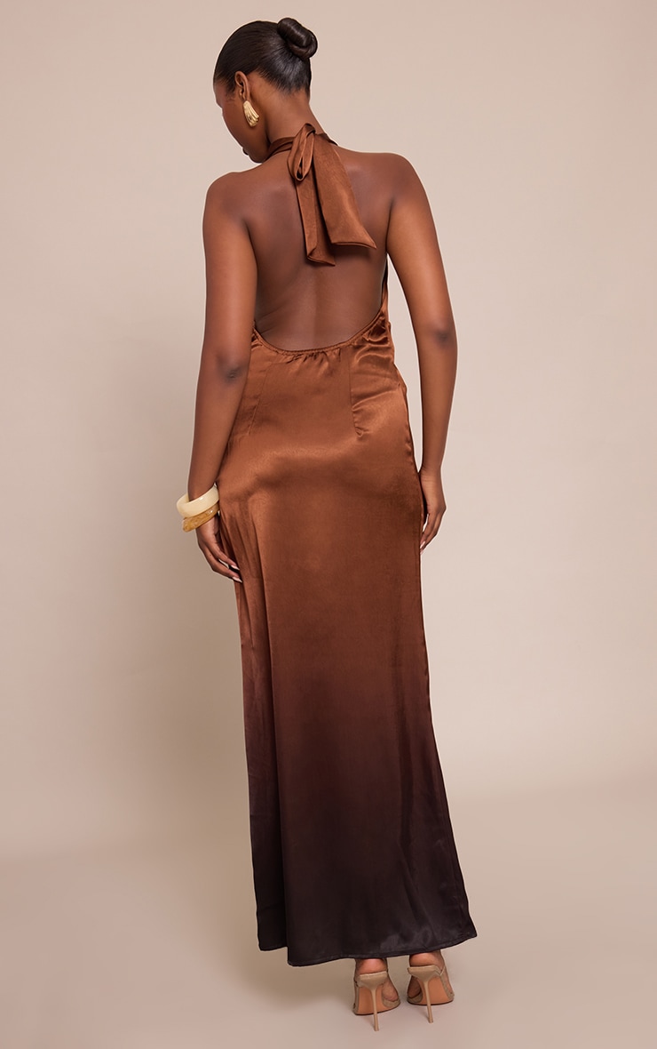 Bronze Satin Ombre Print Cowl Neck Maxi Dress image 2