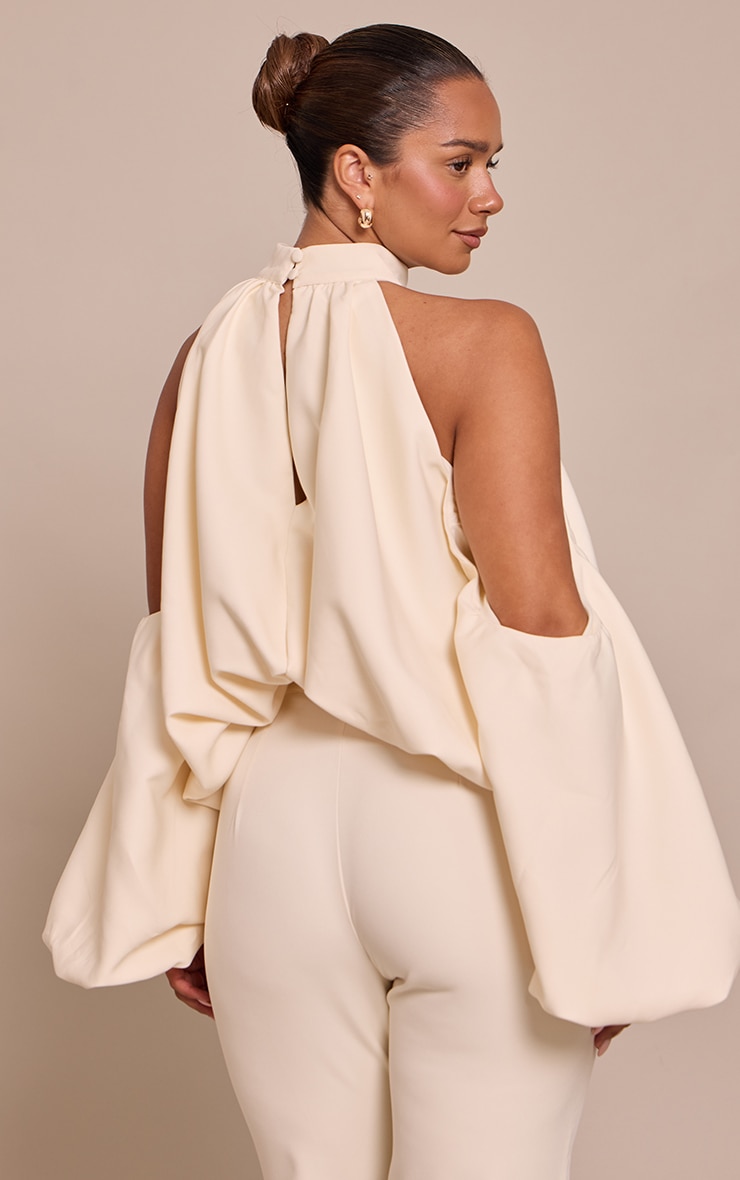 Shape BUTTER CREAM Cold Shoulder Puffball Halterneck Top image 2