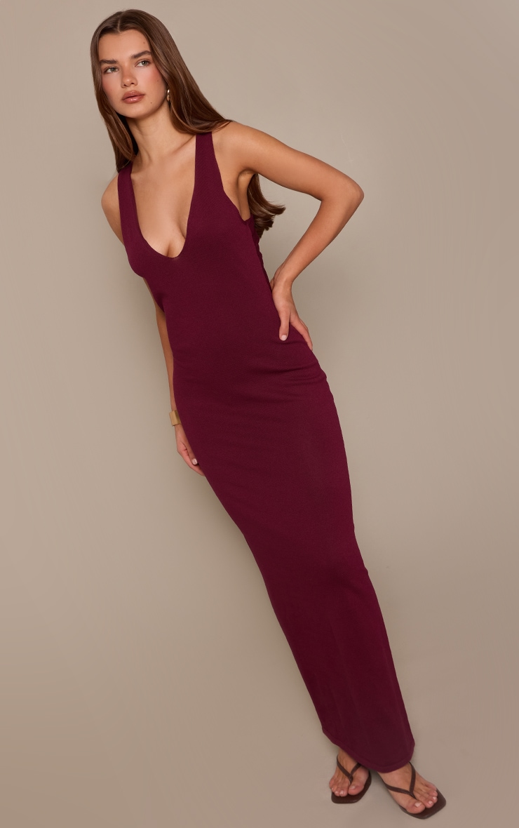 Plum Fine Knit Crossover Detail Maxi Dress image 1