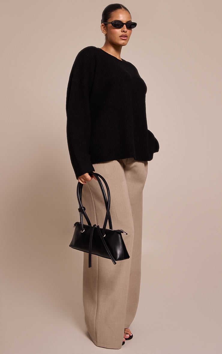 Plus Black Round Neck Knit Raglan Sleeve Sweater image 3
