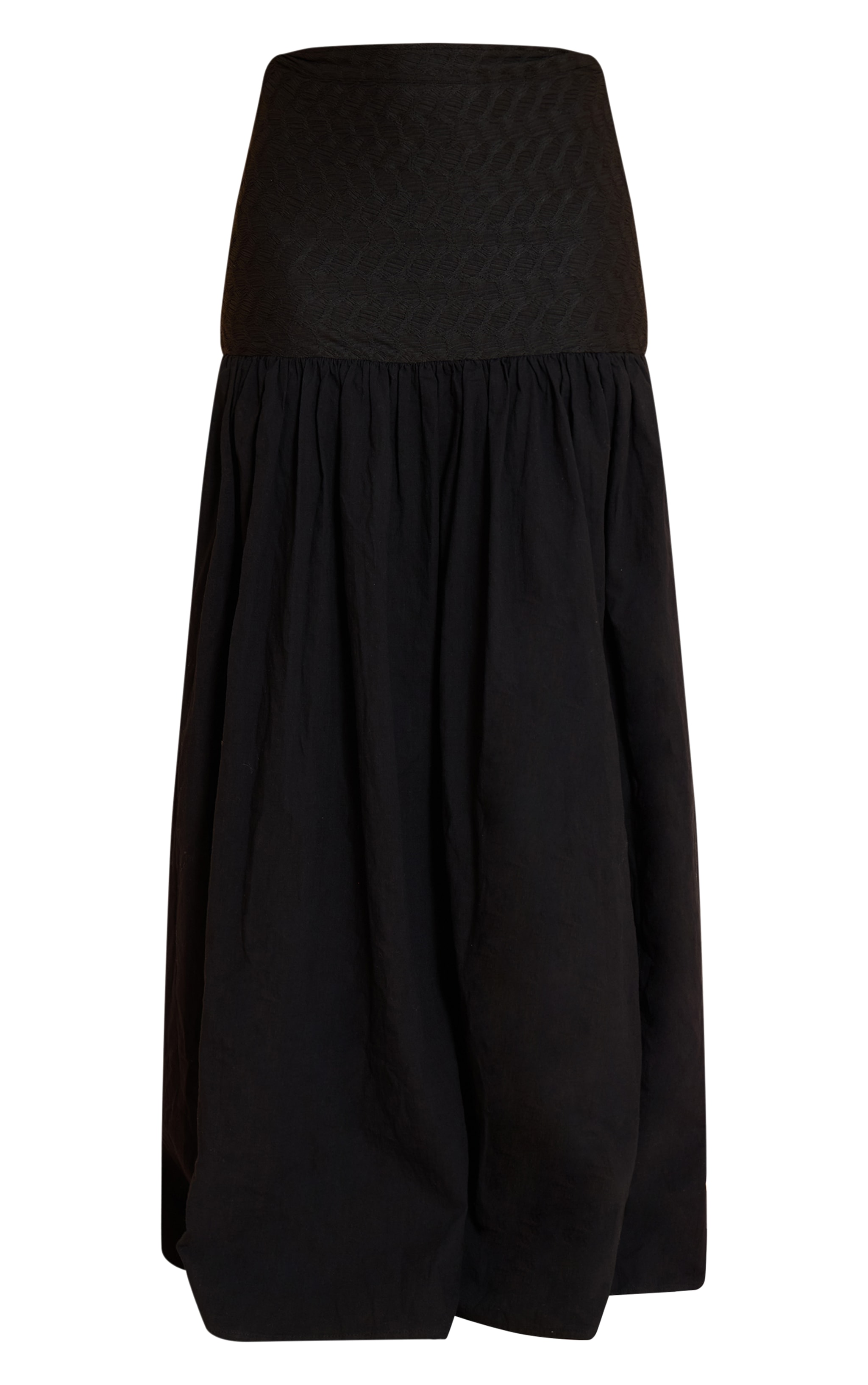 Black Textured Drop Waist Lightweight Woven Maxi Skirt image 5