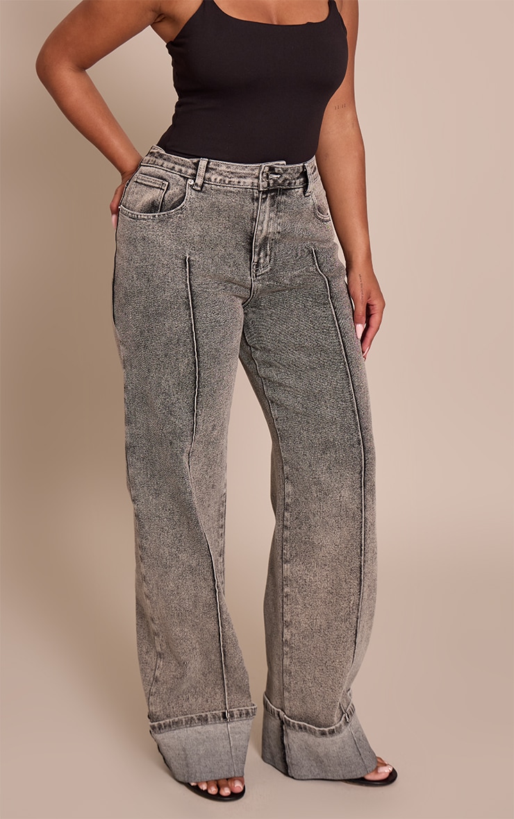 Shape Jean large taille haute en jean stretch gris cendré à pinces et ourlets repliés image 2