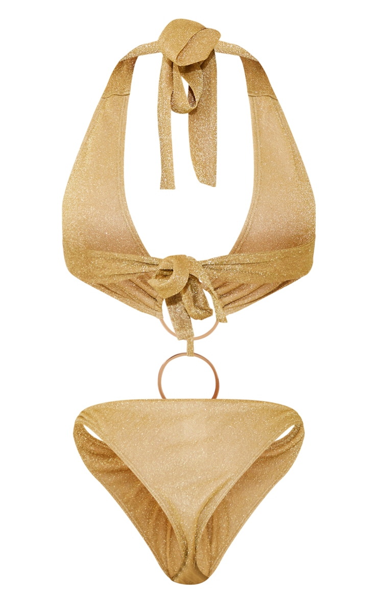 Gold Glitter Trim Cut Out Swimsuit Swimwear PrettyLittleThing AUS