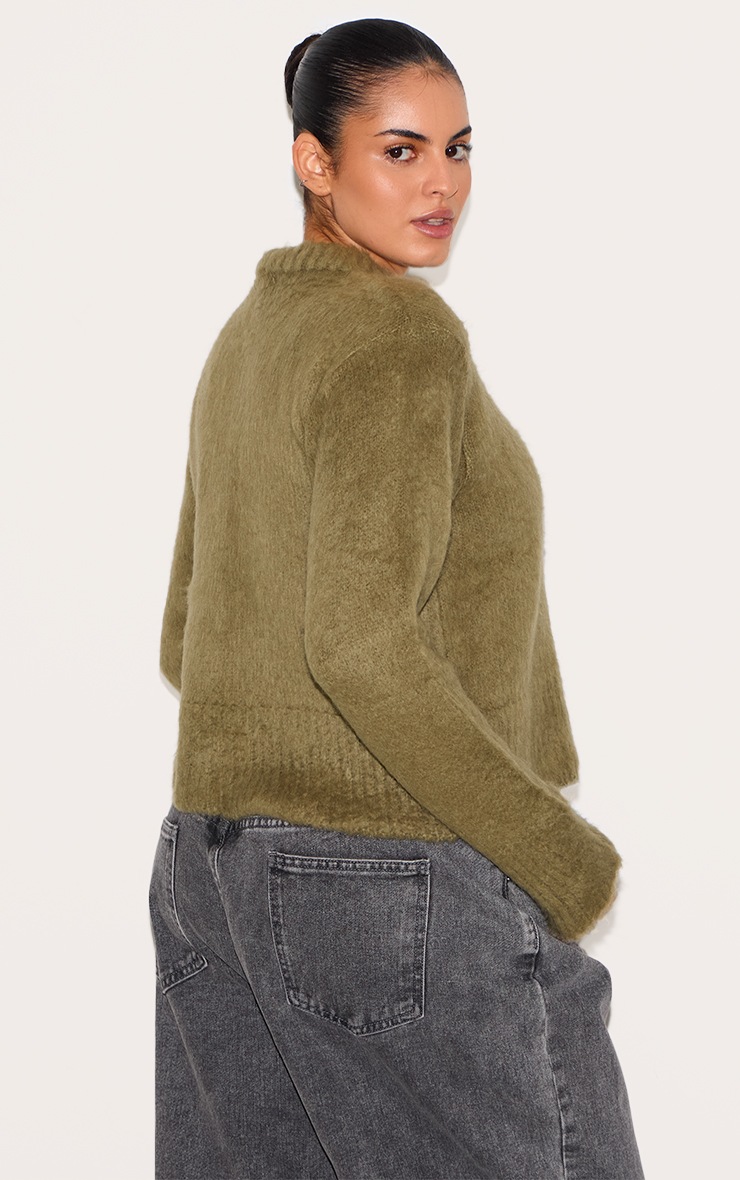 Plus Khaki Eyelash Knitted Cardigan image 2