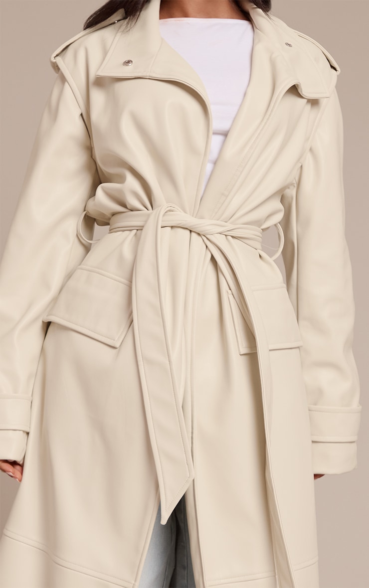Petite Cream Tie Waist Maxi Trench Coat image 4