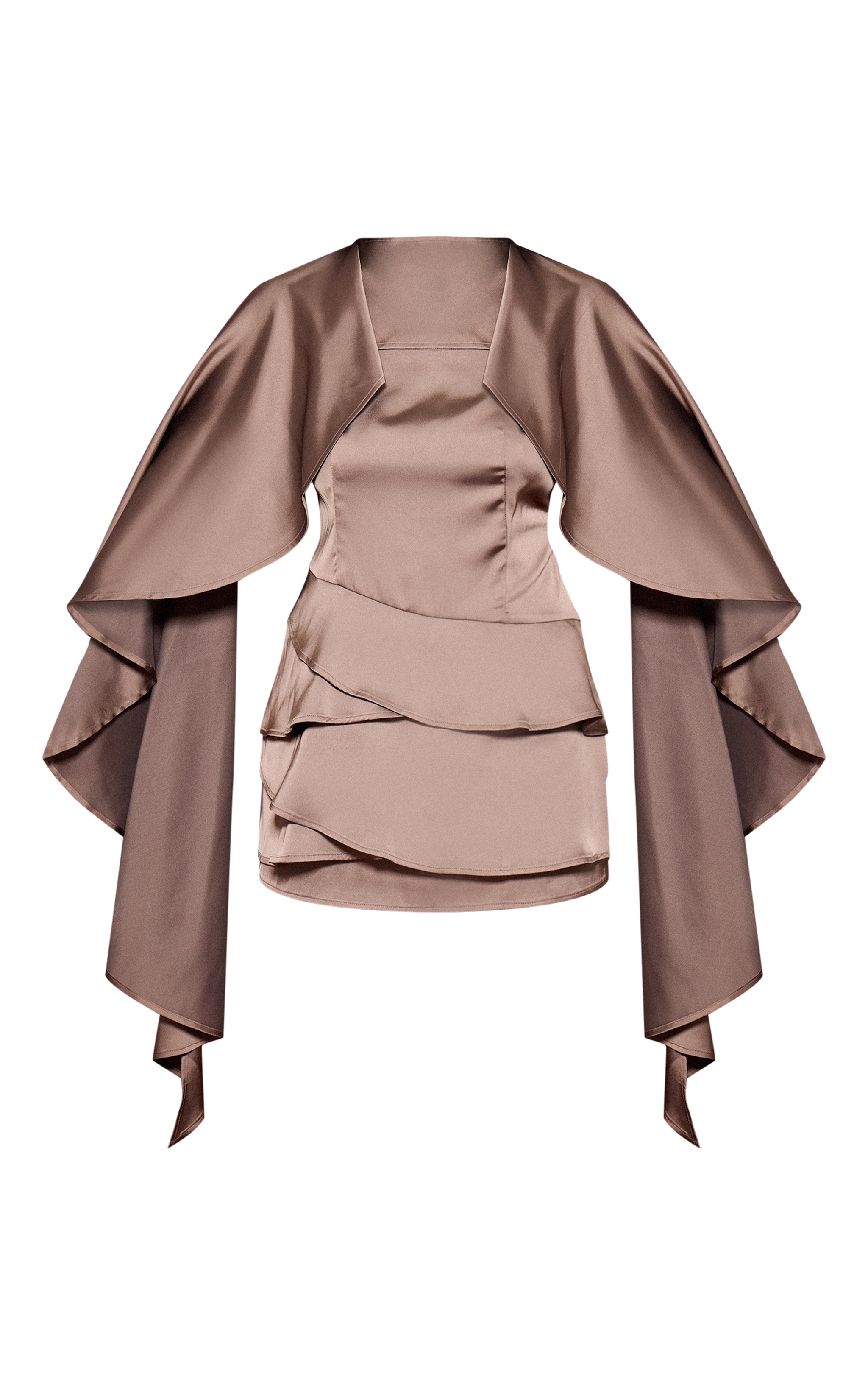 Taupe Satin Frill Drape Mini Dress image 5
