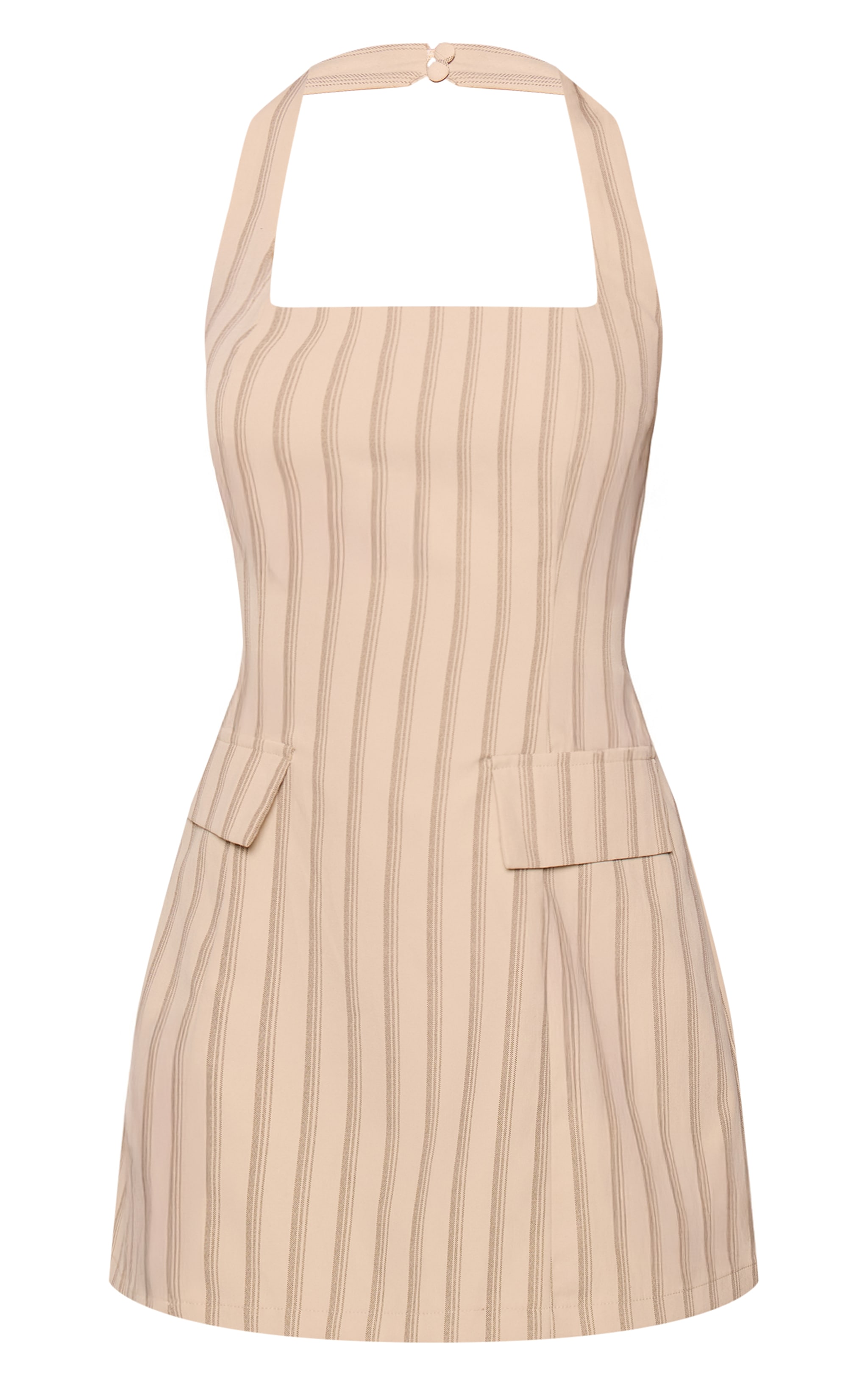 Cream Striped Halterneck Pocket Detail Shift Dress image 5