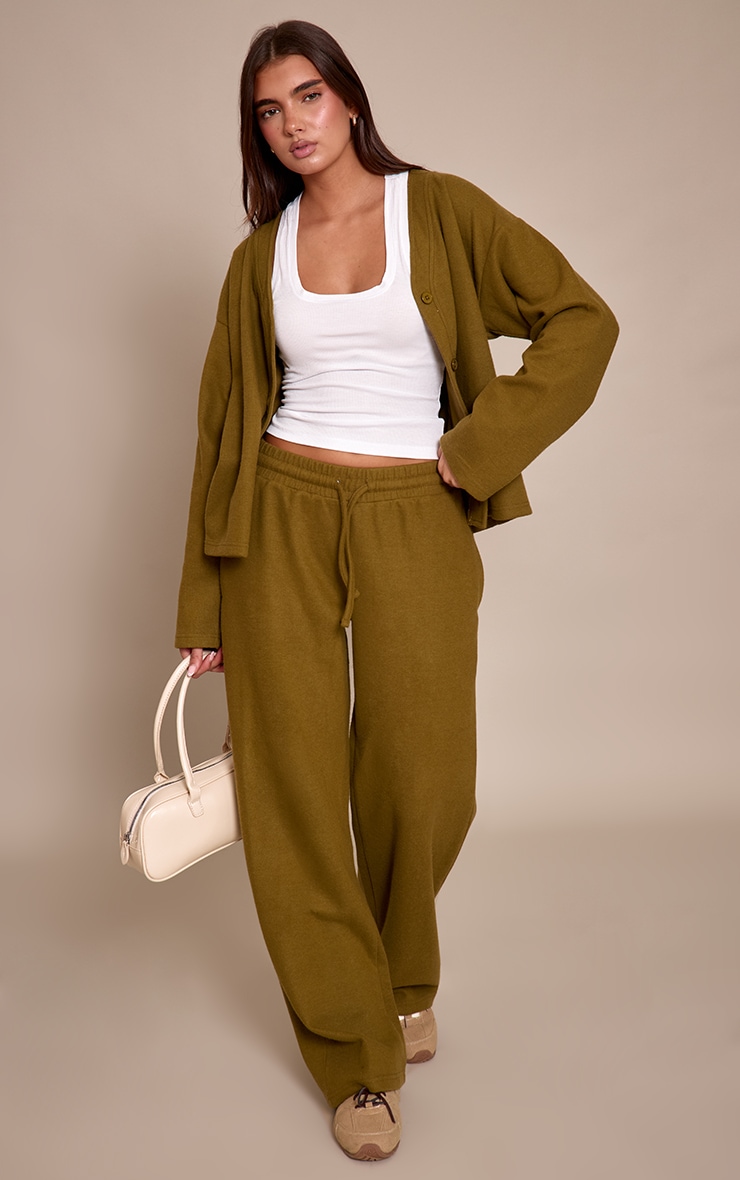 Olive Grey Brushed Soft Touch Wide Leg Pant  image 1