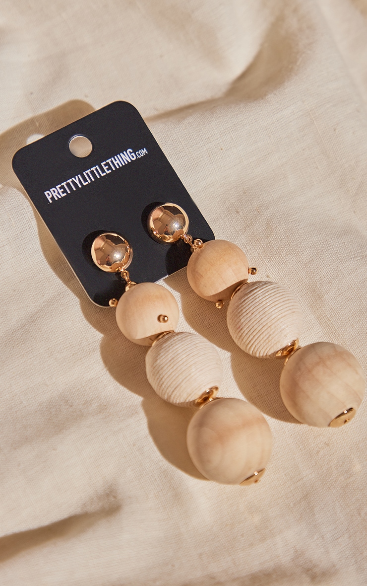 Gold Ball Wooden Raffia Statement Earrings PrettyLittleThing USA