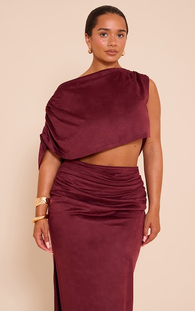 Shape Wine Faux Suede Cowl Drape Top