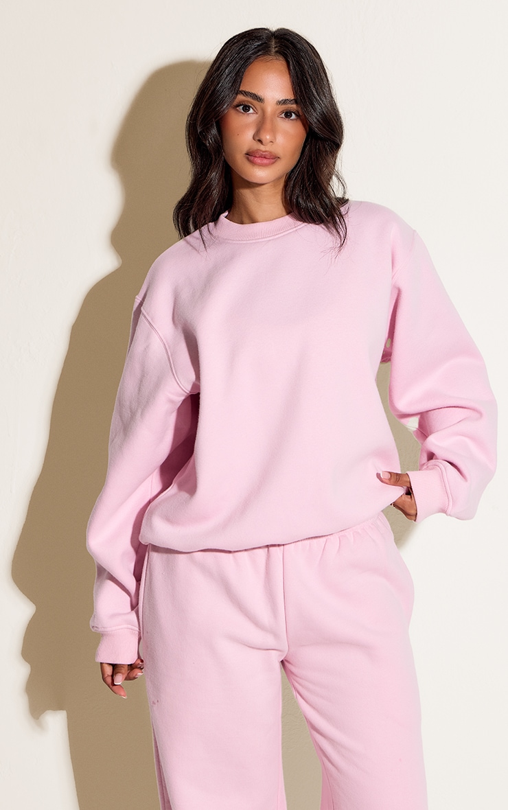 Petite Baby Pink Oversized Crew Sweatshirt image 1
