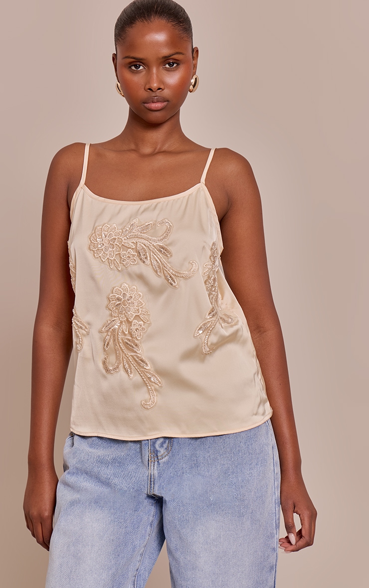 Butter Yellow Satin Embellished Detail Strappy Cami Top image 1