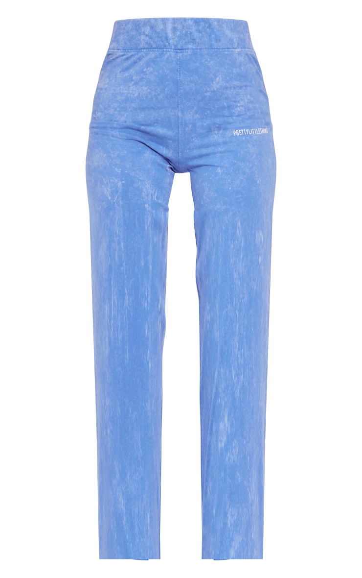 PRETTYLITTLETHING Blue Print Washed High Waist Flared Trousers image 5