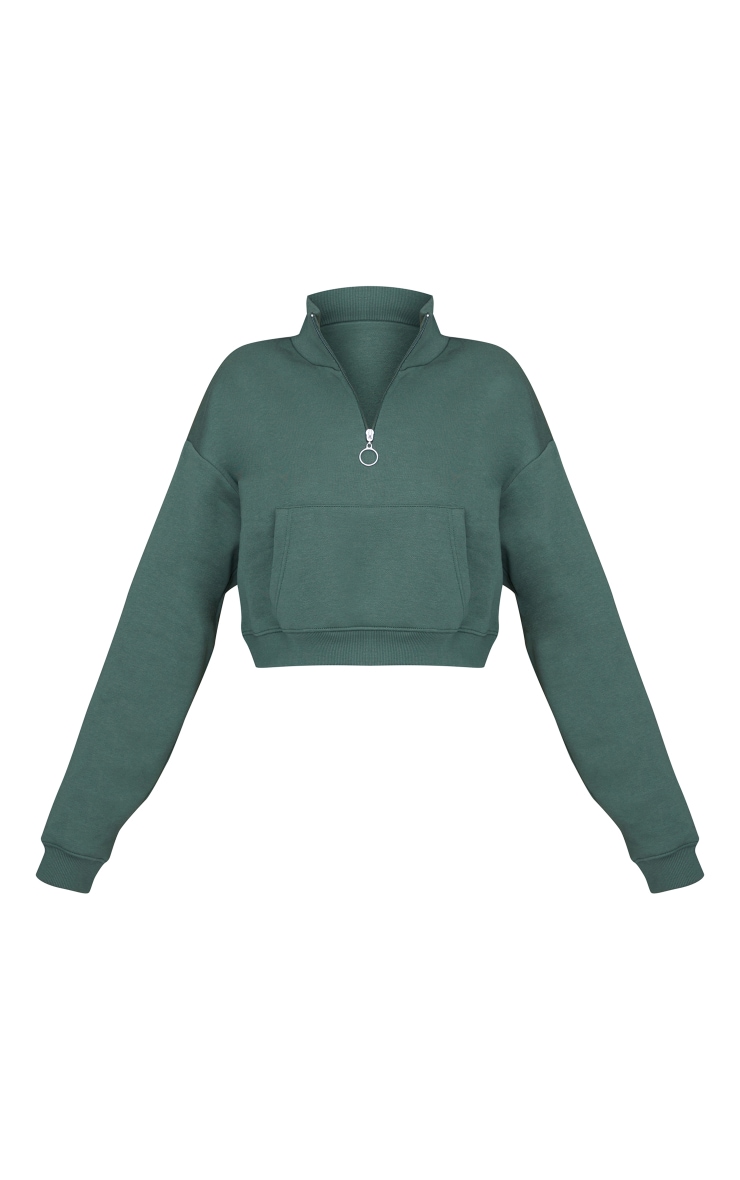 Sea Green Half Zip High Neck Crop Sweat image 5