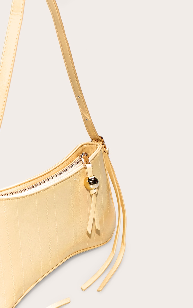 Sac à main incurvé jaune beurre à perle image 5