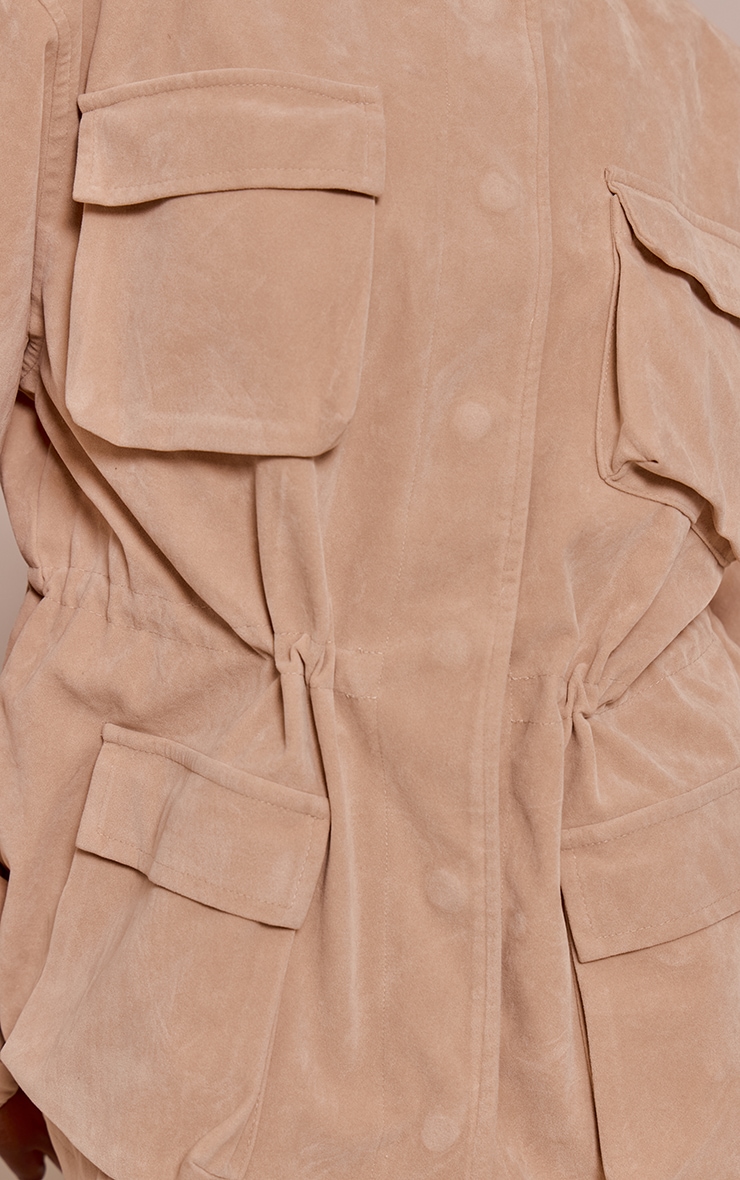 Sand Structured Faux Suede Pocket Detail Adjustable Waist Jacket image 4