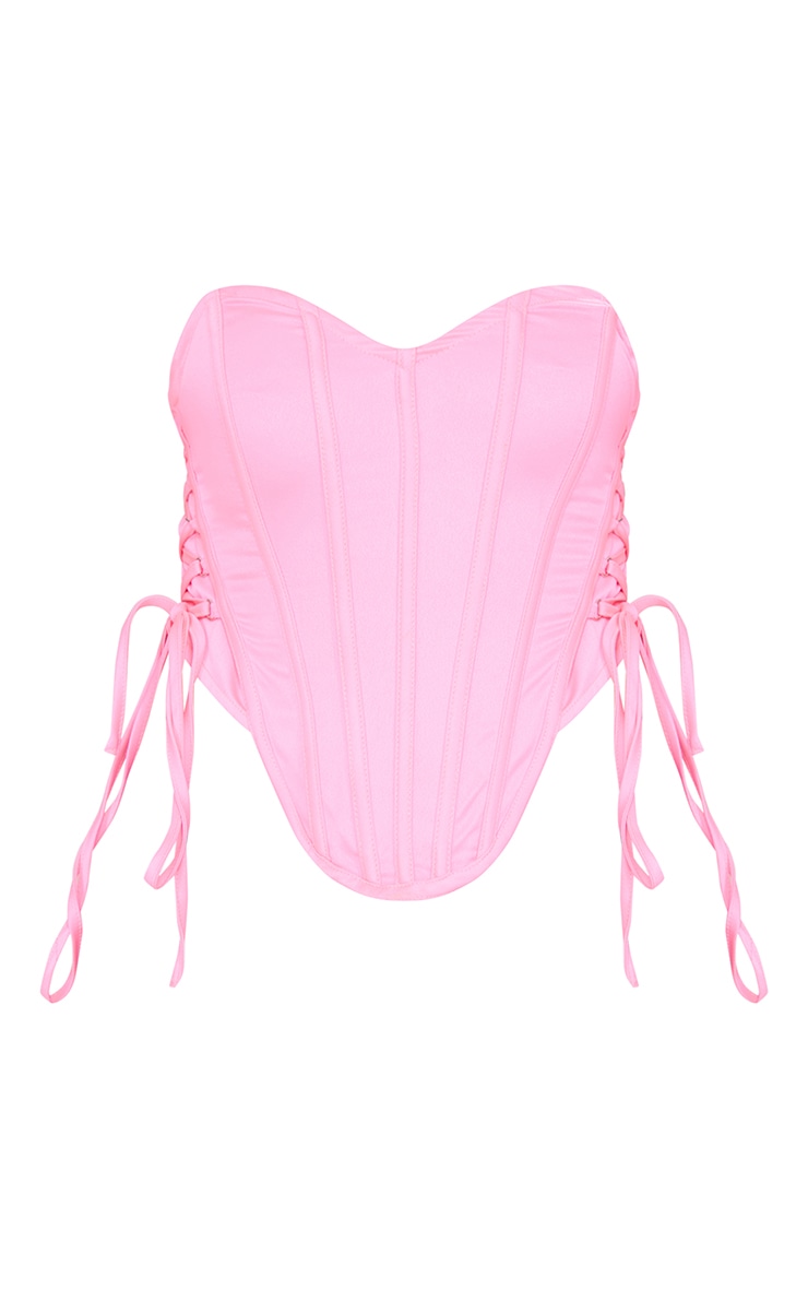 Candy Pink Satin Boning Detail Lace Up Corset image 5