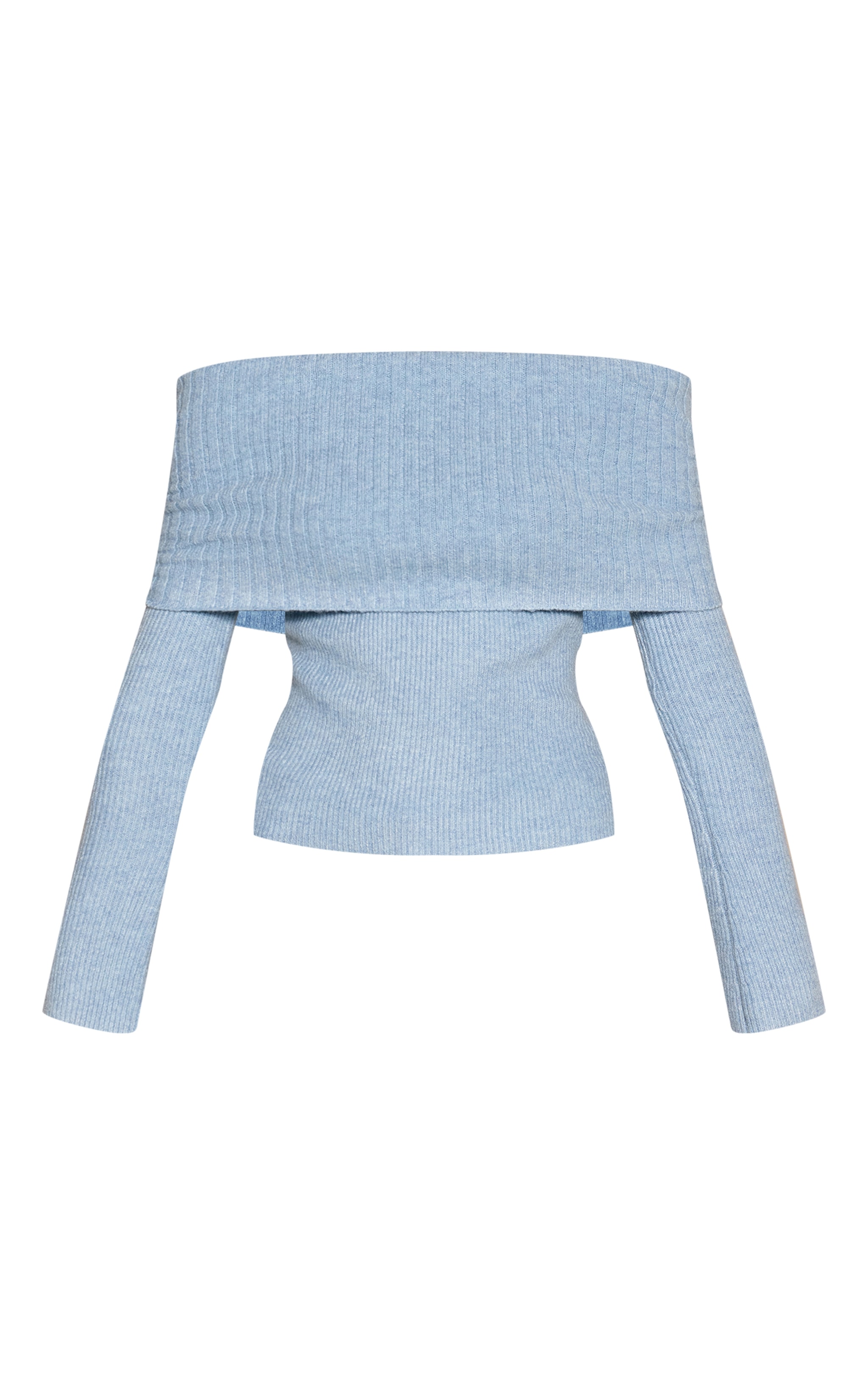 Powder Blue Foldover Bardot Knitted Sweater  image 5