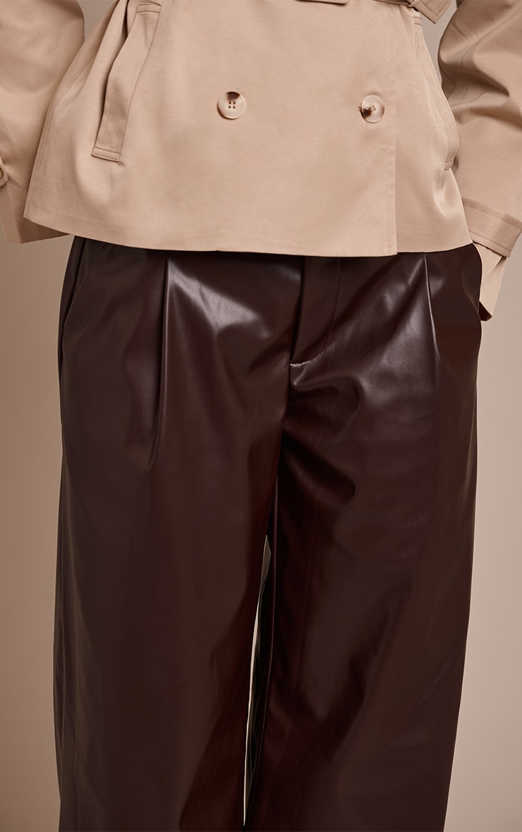 Chocolate Pleated Faux Leather Pants image 4