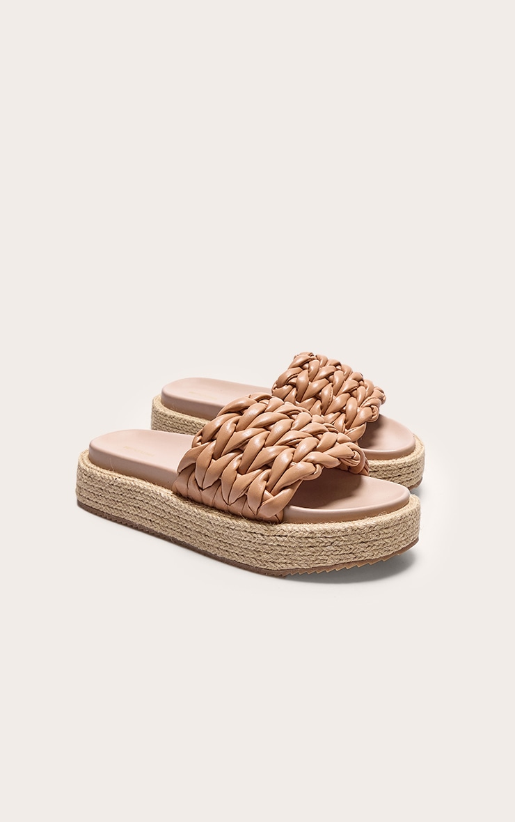 Tan Pu Woven Round Toe Platform Chunky Espadrille Sandals image 2