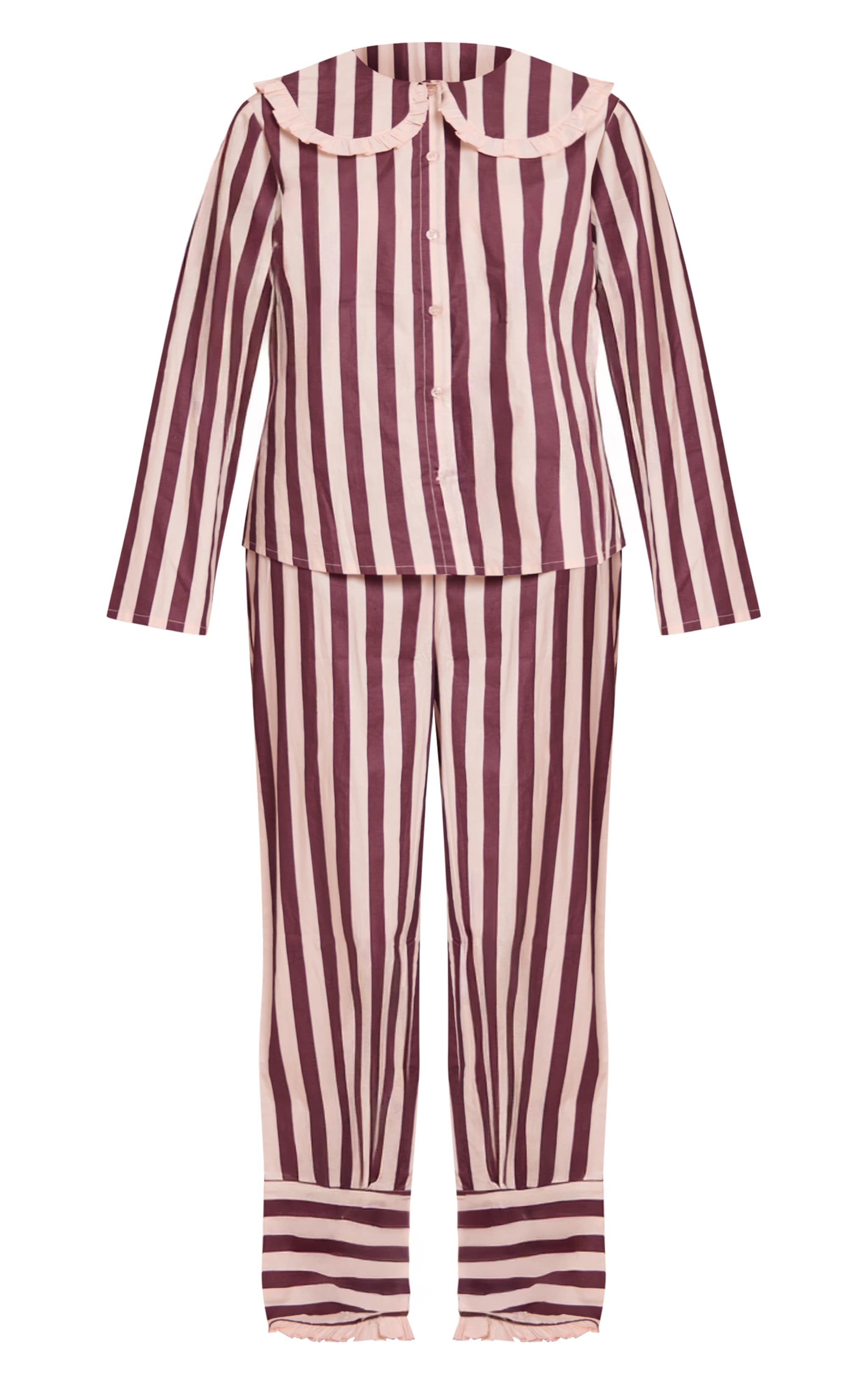 Pyjama bordeaux à rayures avec col ouvert et pantalon large image 5