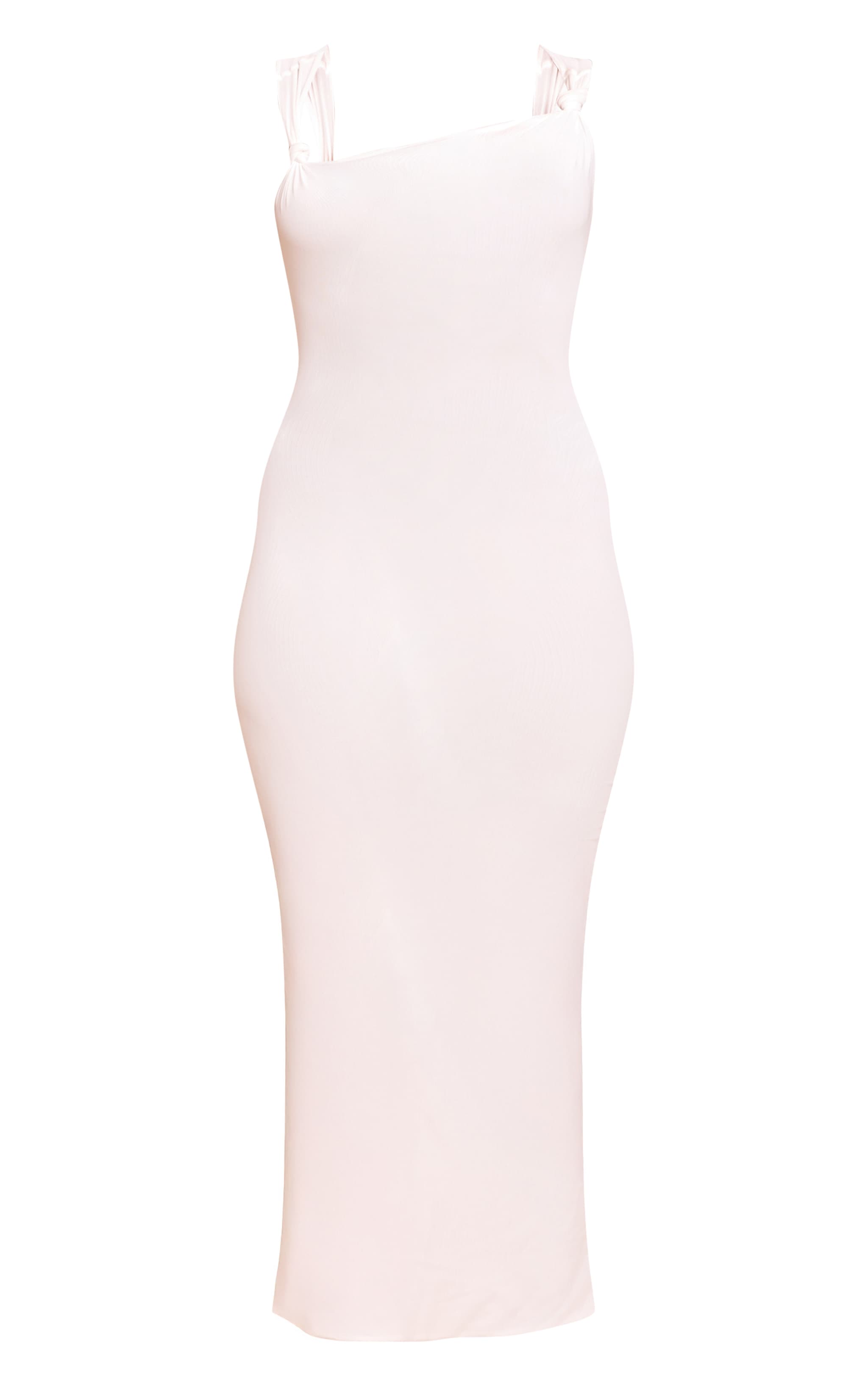 Cream Lined Mesh Asymmetrical Knotted Midaxi Dress image 5