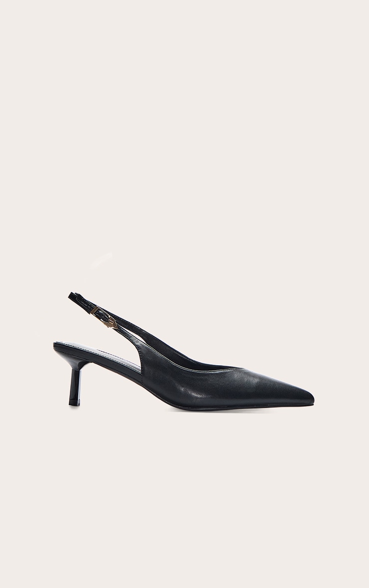 Black V Cut Sling Back Low Heeled Courts image 2