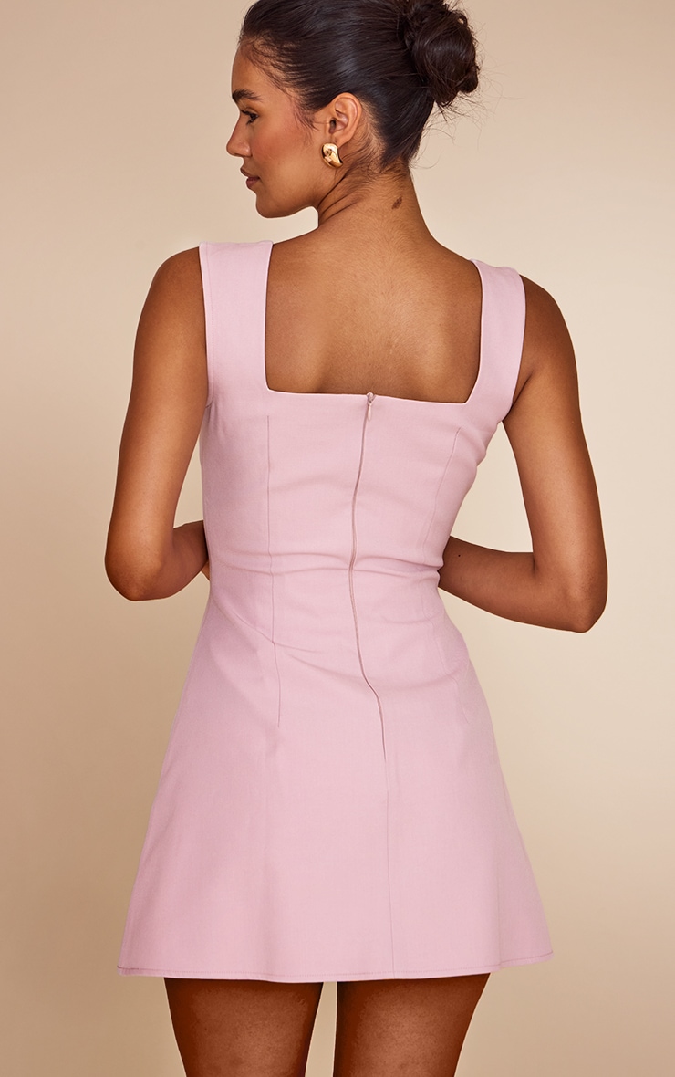 Dusty Pink Twill Bow Detail A-Line Dress image 2