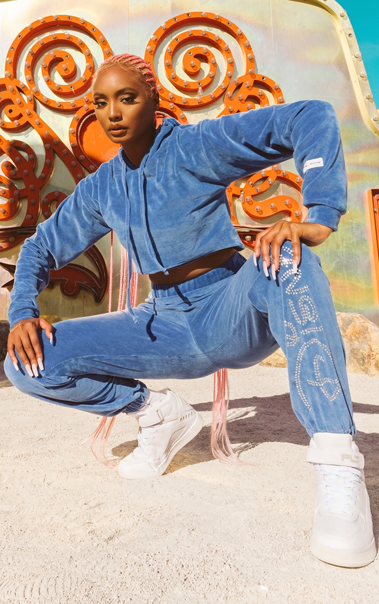 Petrol Blue Disney Hotfix Crop Hoodie