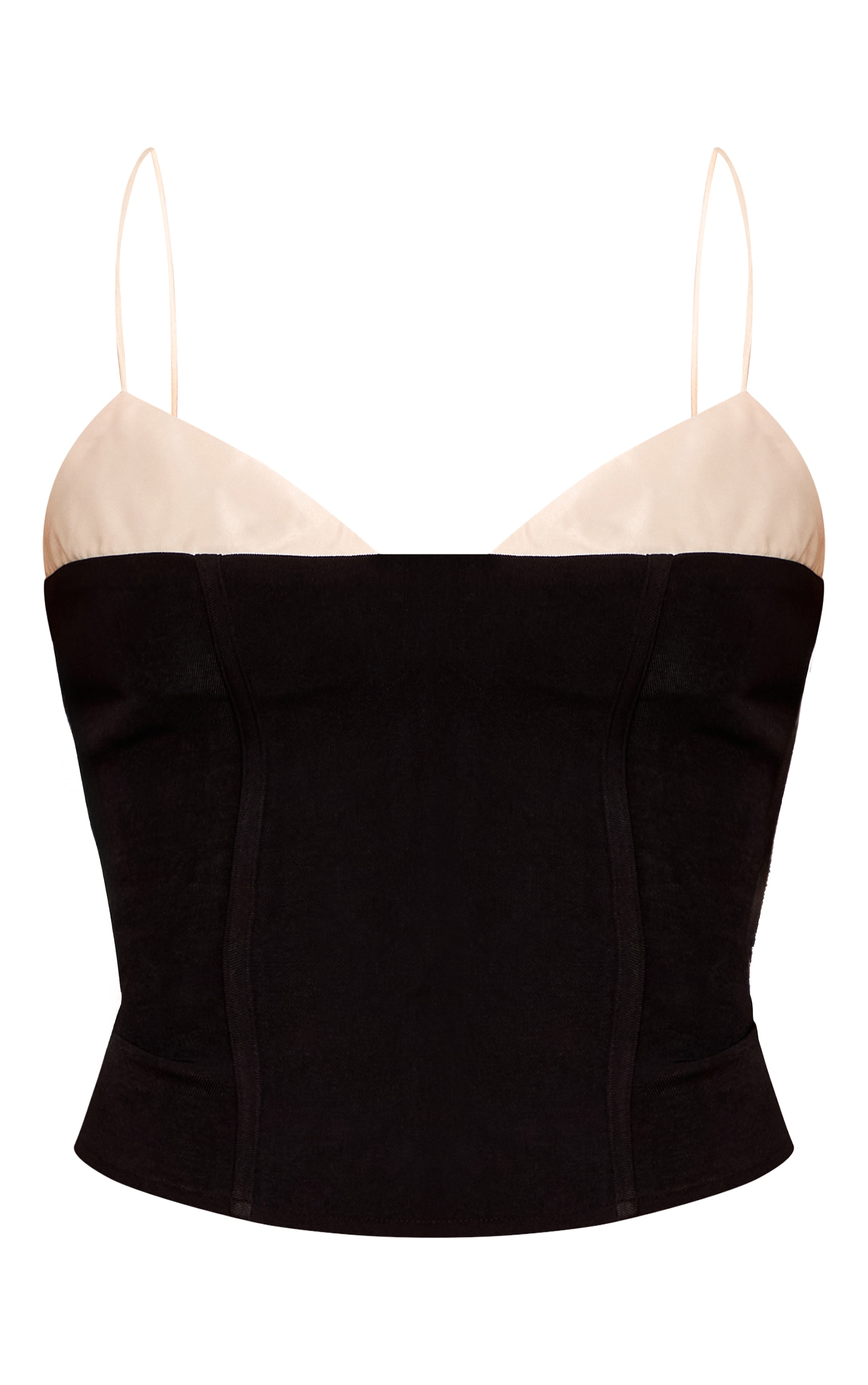 Black Woven Tailored Satin Contrast Bust Cami Top image 5