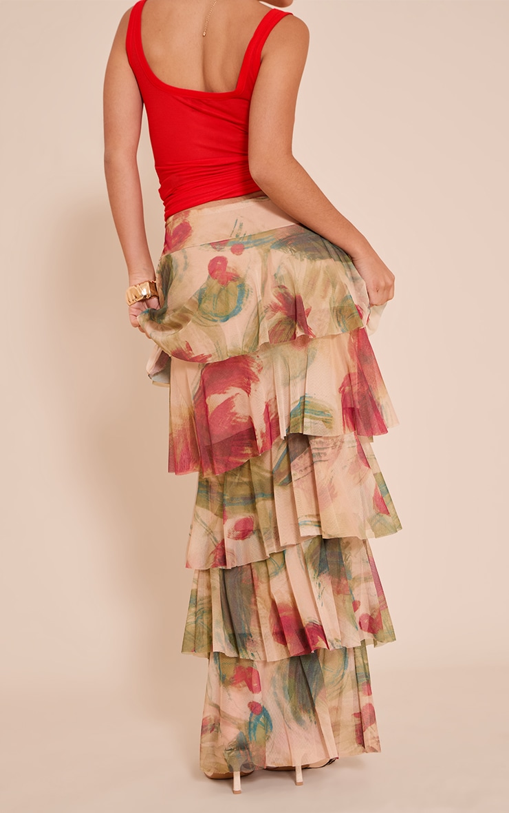 Green Printed Mesh Rara Maxi Skirt image 3