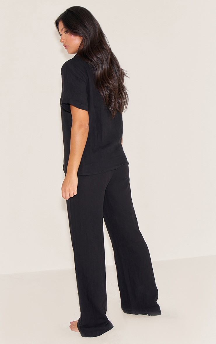 Black Cheesecloth Short Sleeve Long Pj Set image 2