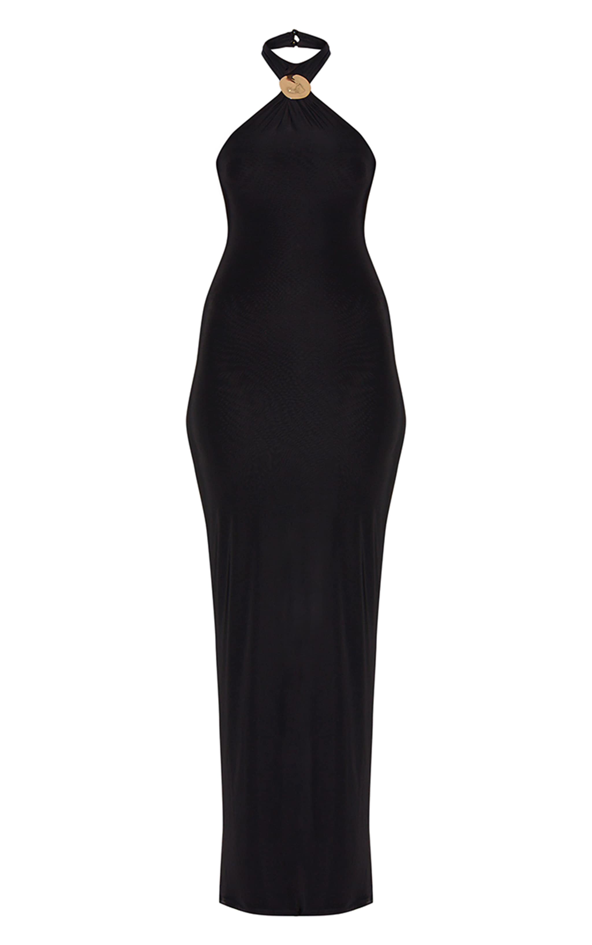 Black Double Layered Slinky Halter Neck Trim Detail Maxi Dress image 5
