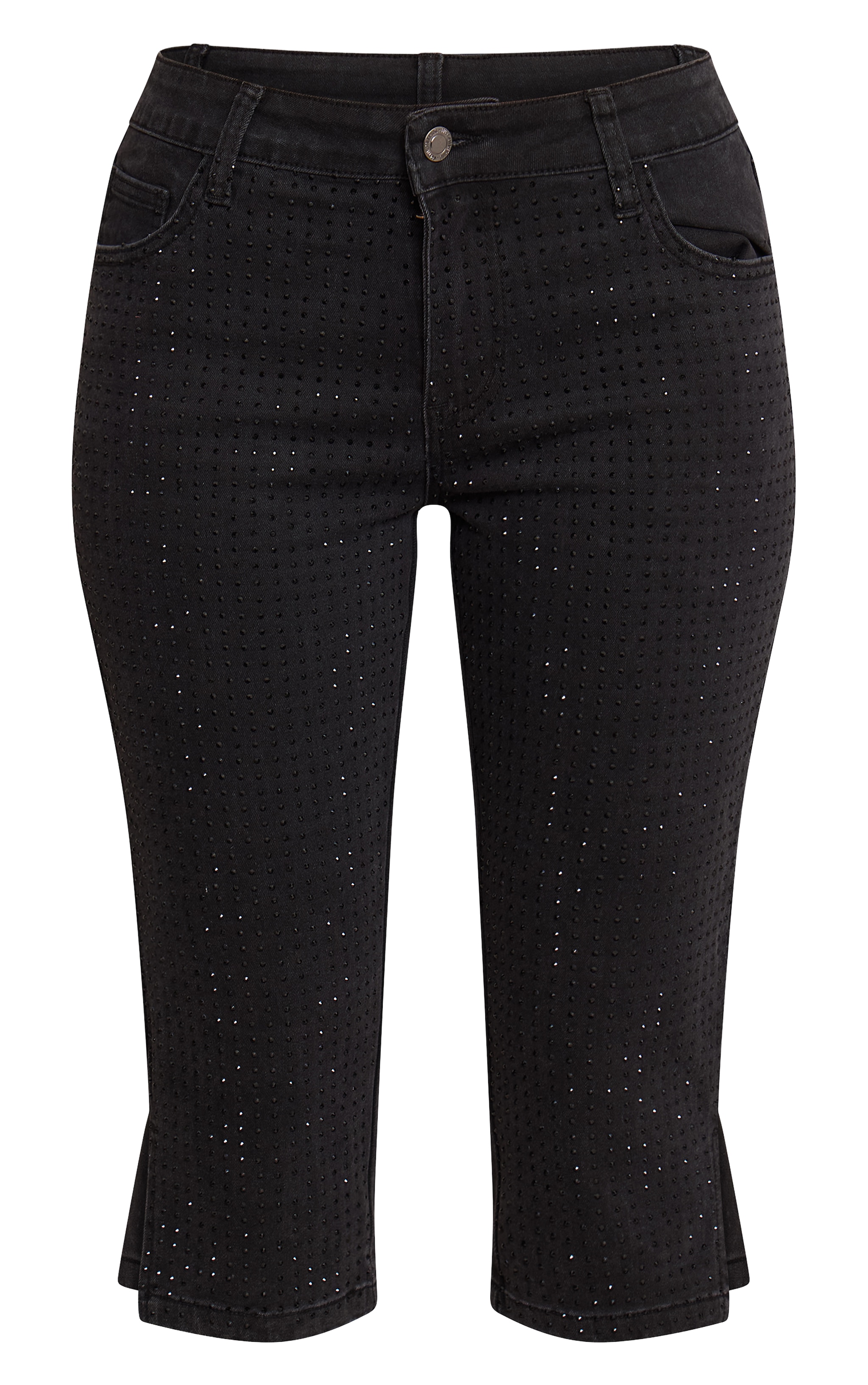 Pantalon capri en jean noir à strass image 5