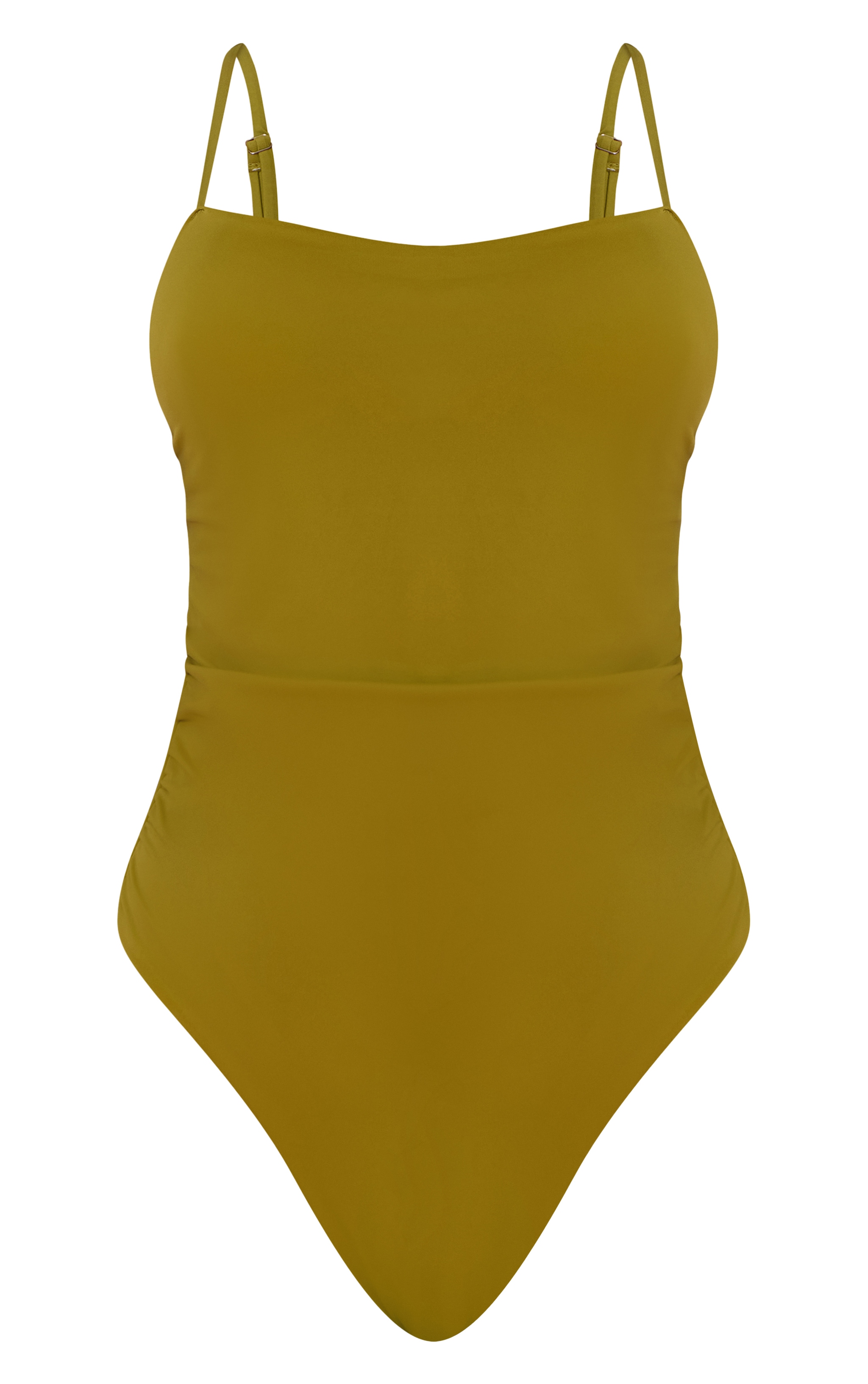 Maillot de bain vert olive froncé sur les côtés à bretelles fines image 5