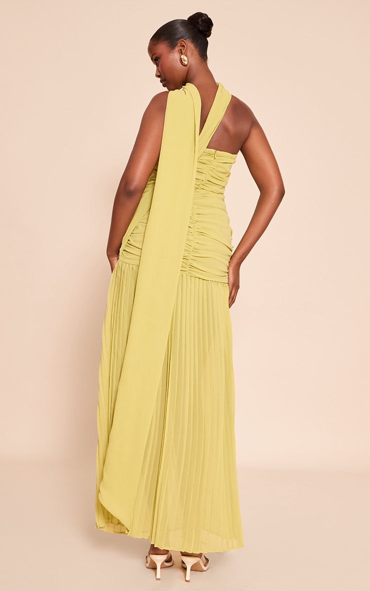 Lime Chiffon Scarf Detail Bandeau Ruched Maxi Dress image 2